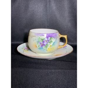 J&C Bavaria Cup and Saucer Hand Painted Flowers Signed